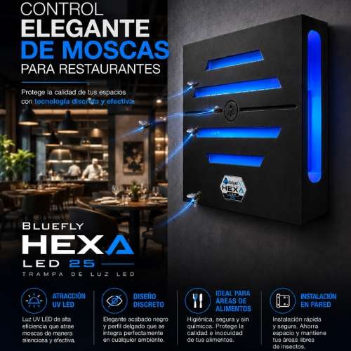 BLUEFLY® HEXA LED 25 - NEGRO | TRAMPA DE LUZ UV | CONTROL DE PLAGAS - Imagen 5